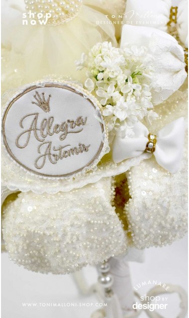 Lumanare botez cu aplicatii perle si broderie Artemis 7